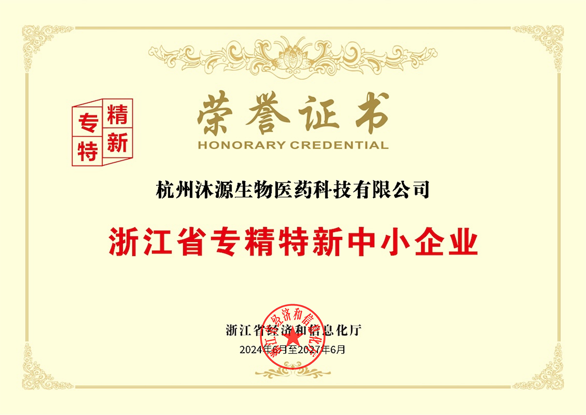 浙江省专精特新中小企业荣誉证书